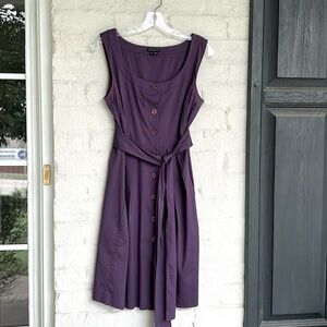 Theory Lucilla Purple Stretch Cotton Sleeveless Tie Waist Shirtdress Size 6